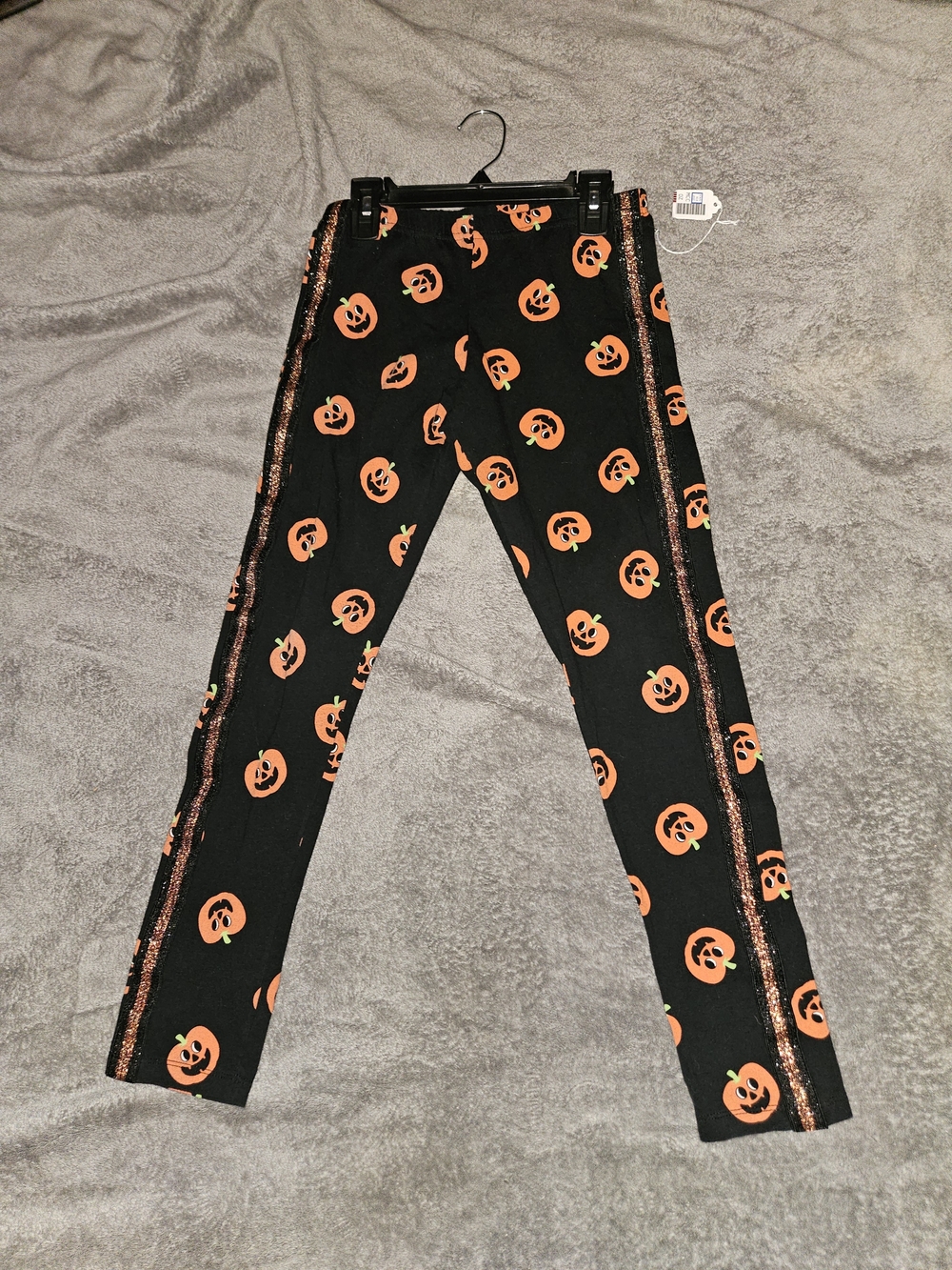 Kids Black & Orange Pumpkin Print Leggings